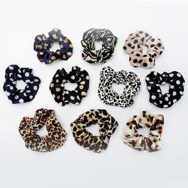 

fashion leopard striped velvet hair ties scrunchies girls women dot elastic hair bands soft accessories ponytail holder gd58, Golden;silver