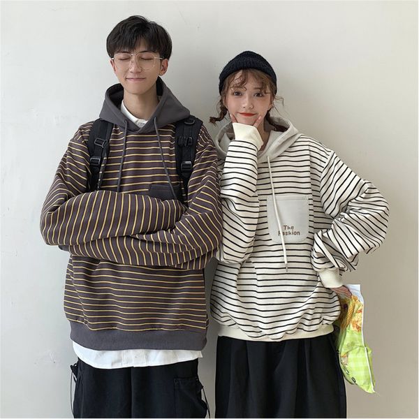 

autumn new hoodies men fashion casual striped hooded pullover man streetwear wild hip hop loose cotton couple sweatshirt s-2xl, Black