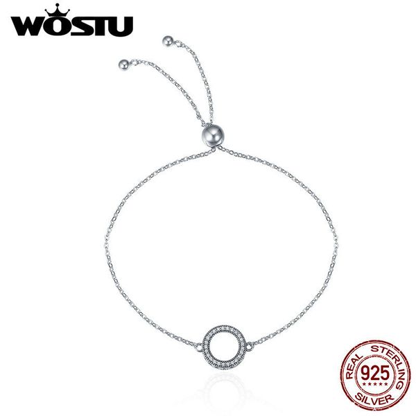 

wostu горячие продажи 925 sterling silver блестящие круглый круг звено цепи strand браслет для женщин ювелирные изделия стерлингового серебр, Golden;silver