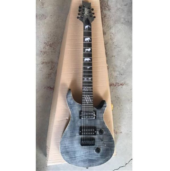 

wholesale guitar custom 7 string electric guitar with various animals inlays in charcoal burst 170509