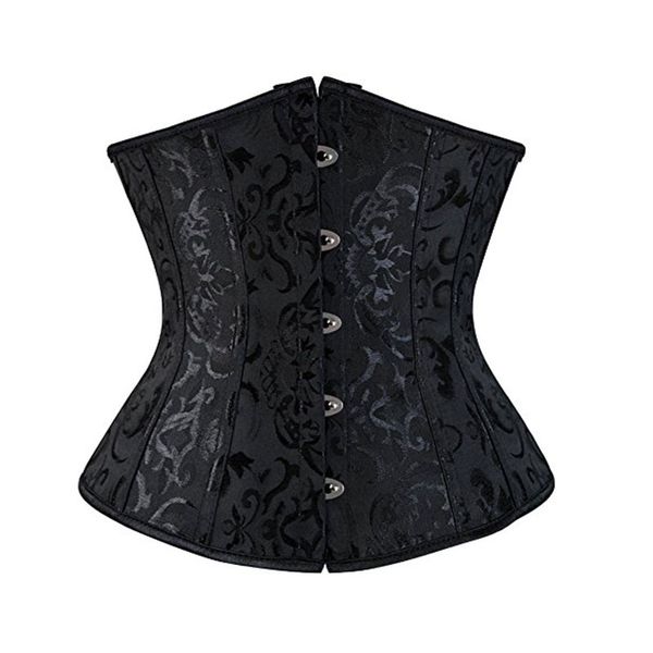 

satin underbust corset jacquard floral corsets women plus size 6xl push up waist slimming cincher bustier boned corselet, Black;white