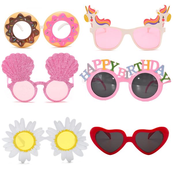 

1pcs hawaii party pink flamingo donuts glasses wedding birthday sun flower sunglasses bachelorette event unicorn party supplies, Blue