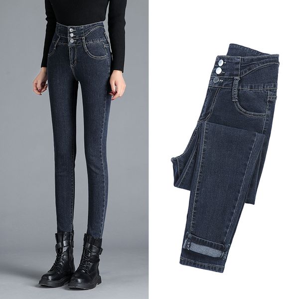 

women's jeans women 2021 high waist ropa mujer pants fashion solid 3 button denim pencil pant spring plus size trousers p9345, Blue