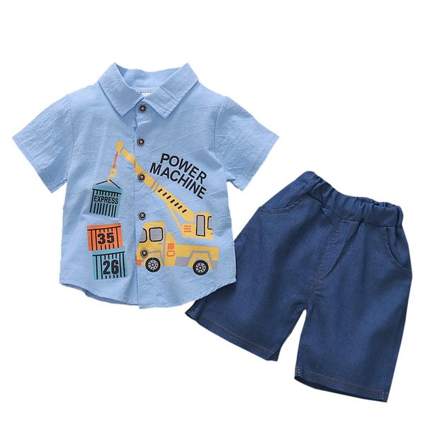 

wholesale drop shipping toddler baby boy cartoon t-shirt excavator shorts pants outfits set clothesprinting fashion, White
