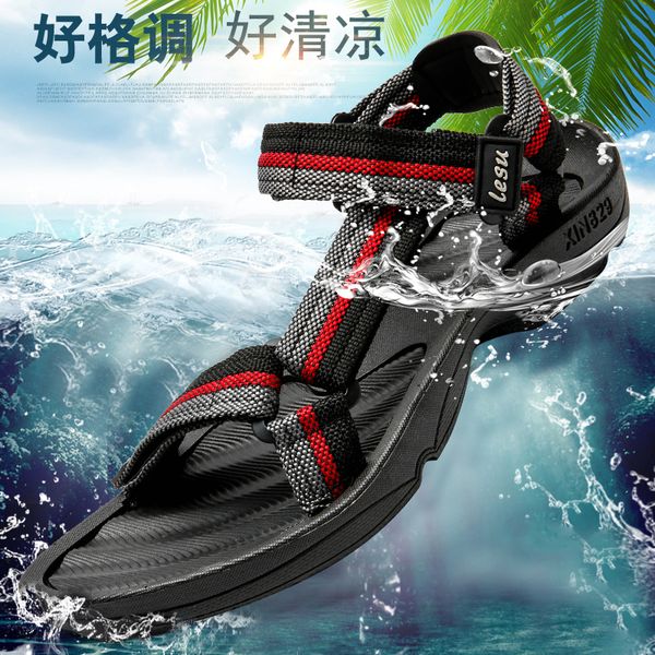 

summer outdoor men's flat shoes casual beach sports shoes breathable sports sandals open toe sandals non-slip flat men's, Black