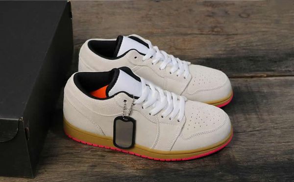 

1 low white gum yellow hyper pink man designer basketball shoes comfortable i beige suede fashion sport sneakers ship with box