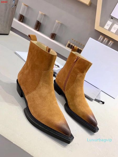 

new style outdoor thick heel women's shoes retro ankle boots fashion thick heel comfortable cow skin abrasive leather upper, Black