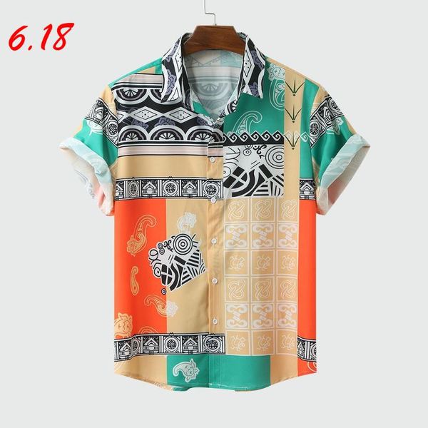 

summer shirt for men colorful short sleeve shirt men casual loose buttons hawaiian blouse streetwear clothes chemise homme, White;black