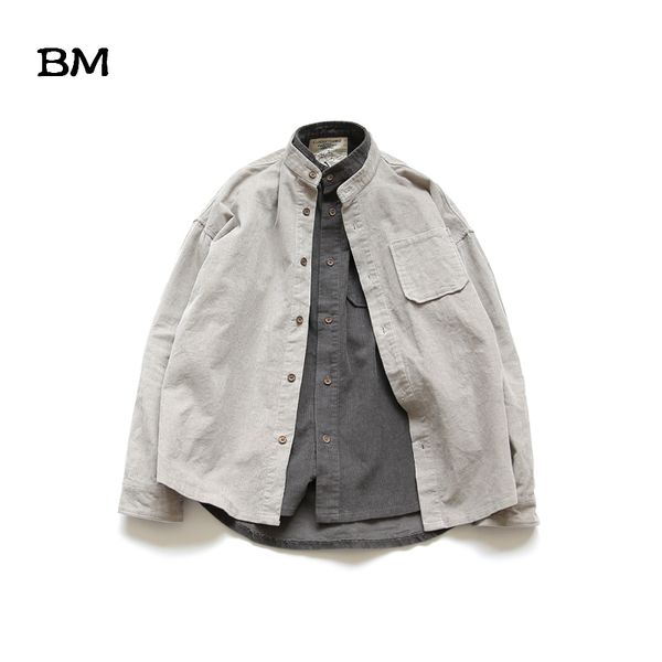 

2020 solid color shirts for men corduroy casual harajuku shirt korean clothes fashion stand collar japanese streetwear, White;black