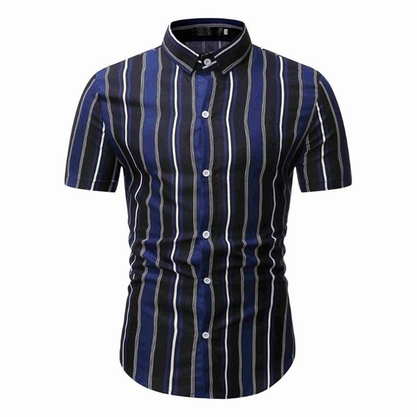 

social striped print shirt men short sleeve slim fit summer mens clothing mens shirts regular fit 2020 chemise homme, White;black