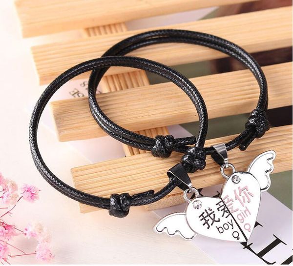 

2pcs couple bracelets love key pendant accessories vintage rope chain adjustable fashion jewelry bracelet gifts for lovers, Golden;silver