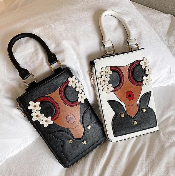 

factory wholesale women handbag creative cartoon womens messenger bag street fashion handsome sunglasses girl handbags fashions leather bags, Black;red