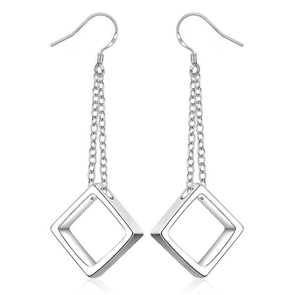 

ch-1 wholesale jewelry 925 jewelry silver plated fashion chain square earrings for women gift, Golden;silver