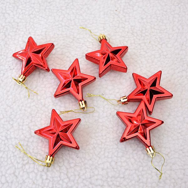 

6pcs/lot 7cm multicolor star christmas tree garland rattan plastic pendant new year hanging ornament home party decoration 62629