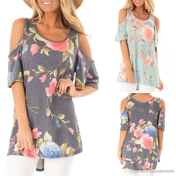 

womens summer designer tshirts petal sleeve crew neck floral print female clothing fashion style casual apparel, White