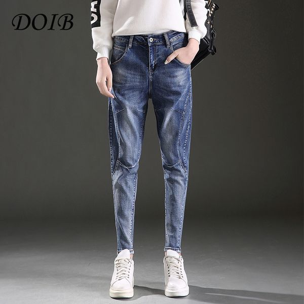 

doib spring and autumn new harlan jeans female tide large size long pants loose casual banana pants trousers carrot, Black;white