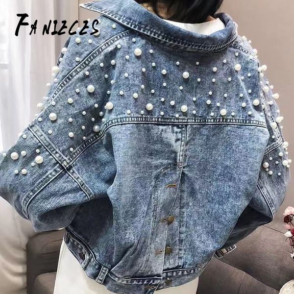 

ins fashion women harajuku denim coat heavy hand beaded short jeans jackets spring autumn lady casual loose single breasted, Black;brown
