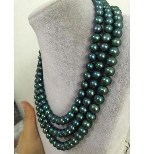 

gorgeous natural 9-10mm south sea peacock green pearl necklace 48inch 14k gold clasp, Silver