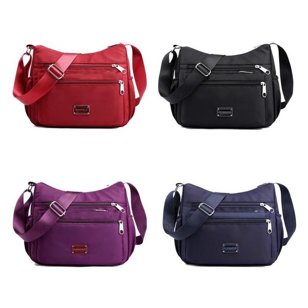 

women waterproof nylon messenger bags solid color zipper shoulder handbag