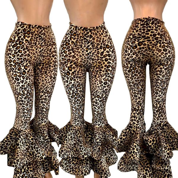 

new ruffle trousers autumn new high waist wide leg pants women leopard print trousers palazzo bottoms fashion flare pants, Black;white