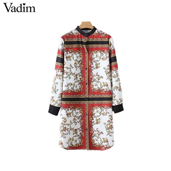 

vadim women chic bird floral striped dress long sleeve side split vintage female casual loose dresses vestidos mujer qa747, Black;gray