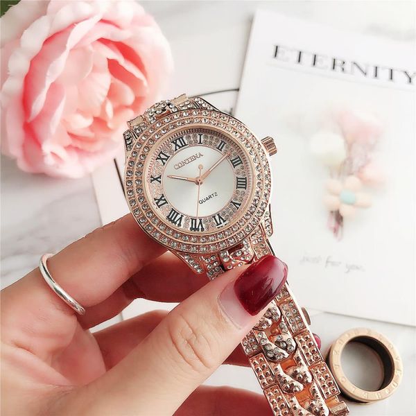 

7155jsy new watch women classic geneva luxury ladies watches womens full steel crystal, Slivery;brown