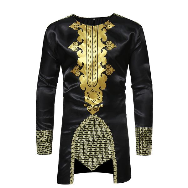 

ethnic clothing african-style long-sleeved t-shirt men's european-american style medium-length shirt plus size, Red