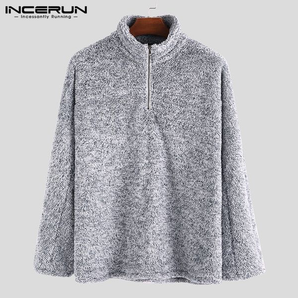 

incerun fashion men fleece hoodie zipper long sleeve streetwear stand collar warm pullovers casual tracksuit sweatshirts 2019, Black