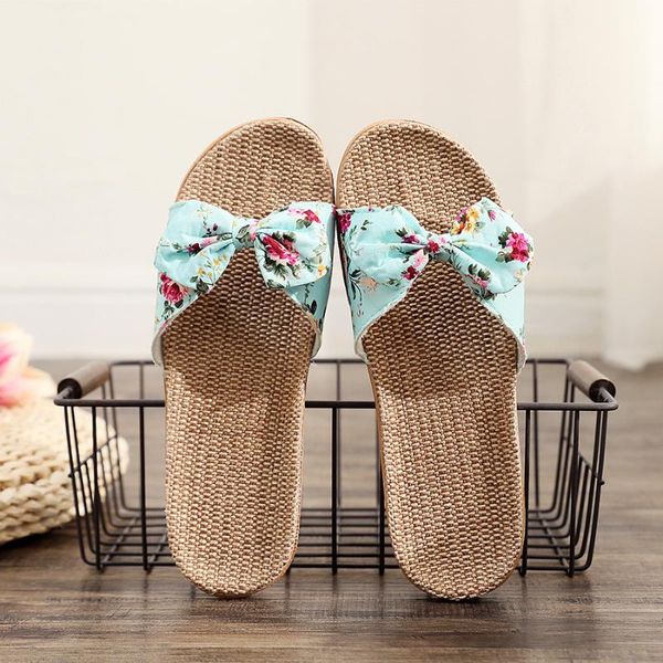 

2020 women flax slippers summer casual slides beach shoes ladies indoor linen slippers sandals bohemia floral bow flip flops, Black