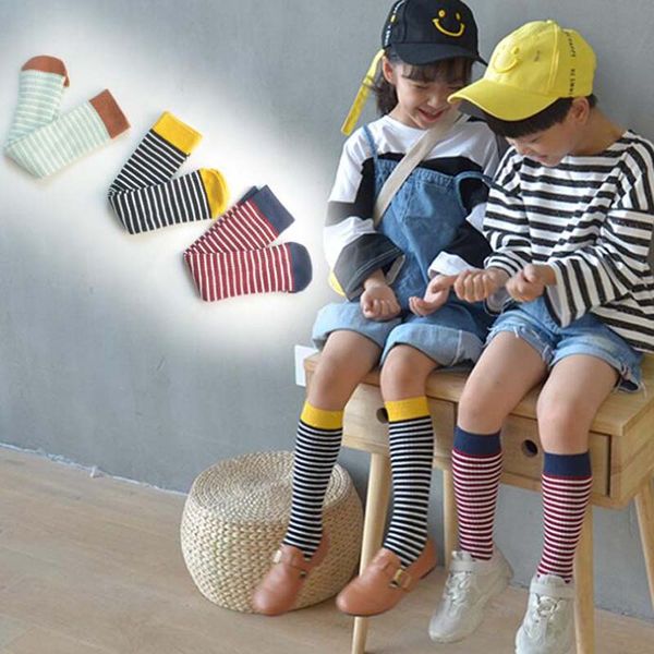 

kids boys girls classic stripes socks children soft cotton knee high socks student sports shoes, Black;white