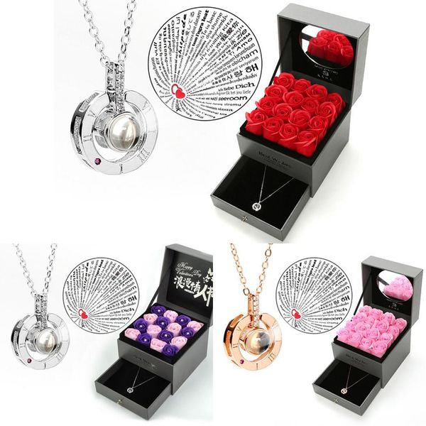 

artificial rose flowers necklace wedding birthday gift box fake flowers