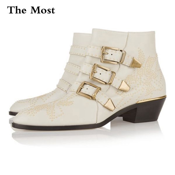 

arqa winter genuine leather buckle ankle boots for women pointed toe kitten heels motorcycle boots shoes women zapatos mujer, Black