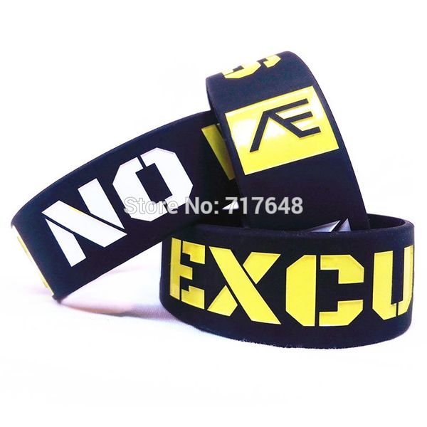 

300pcs one inch fitness no excuses wristband silicone bracelets by fedex, White