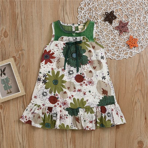 

summer baby girls dresses girl round-collar broken flower dress casual sleeveless vest princess skirt kids designer clothes girls jy489, Red;yellow