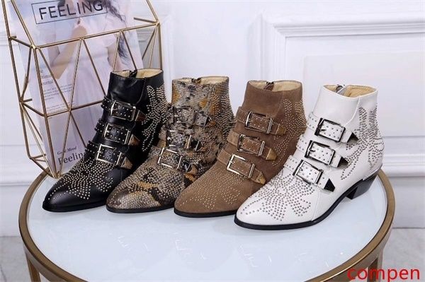

luxury susanna leather studded booties designer boots real nappa leahter women ankle boots rivets gold martin boots cowboy boot size 42