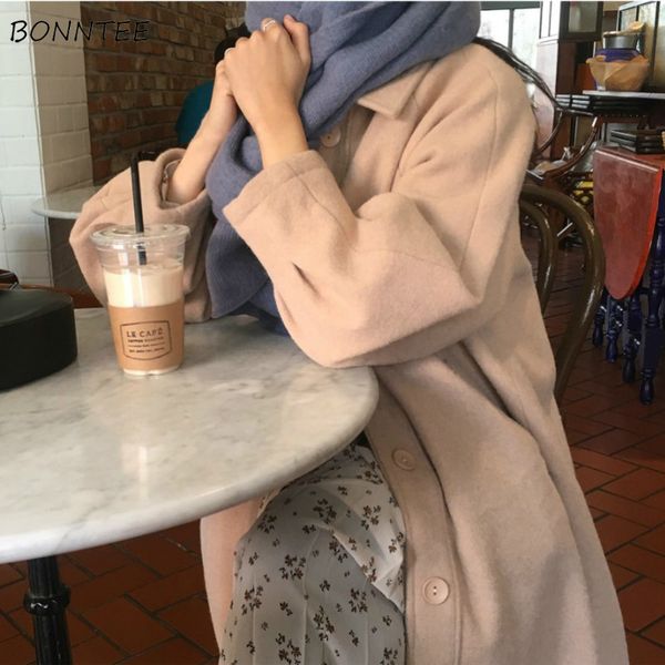 

wool blends women ulzzang kawaii soft loose lovely all-match thick new long students korean style womens clothing chic casual, Black