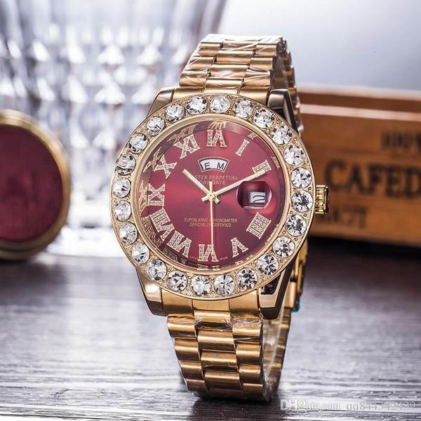 

reloj новые красные наручные часы мужские часы лучший бренд дизайнер мужчины алмазные часы цифровой большой циферблат автоматический день ро, Slivery;brown