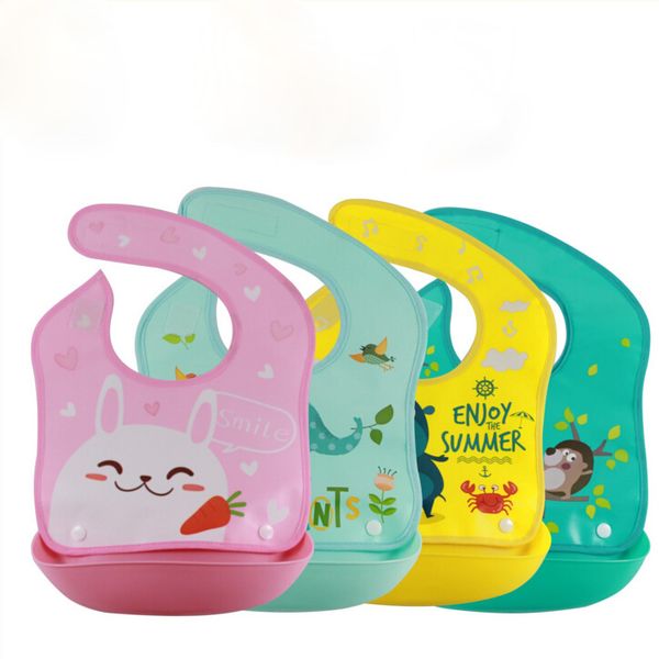 

Adjustable Boys Girls Silicone Waterproof Cartoon Bib Washable Roll Up Crumb Catcher Feeding Eating Saliva Towel Accessories