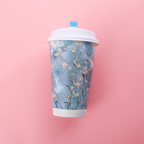 

50pcs creative party birthday favor disposable coffee milk tea cup 500ml cold and drink thick paper packaging cup with lid