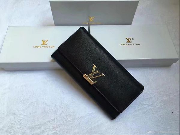 

2019 fashion designer women clutch genuine female leather men long purses wallet with box, Red;black