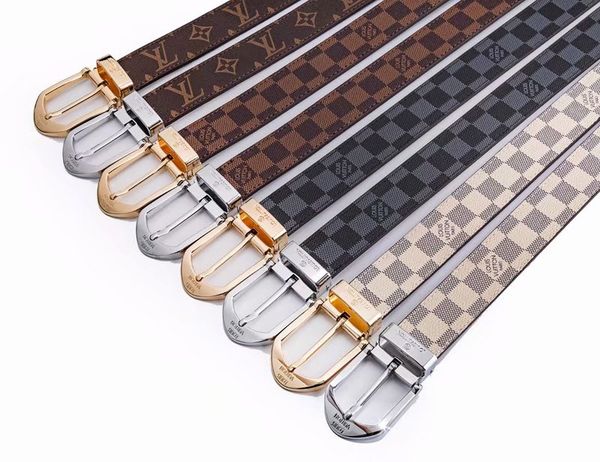 

2019 fashion business men and women pin buckle classic design style lattice belt body is your match, Blue;gray