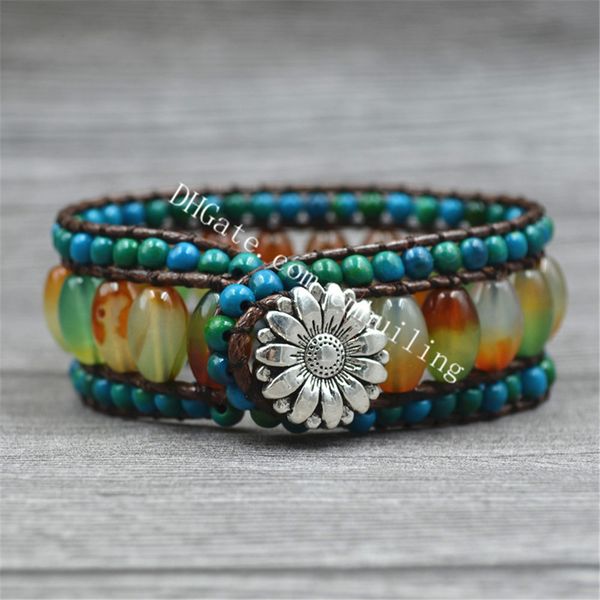 

10pcs 4mm natural chrysocolla коѬиневй кожанй бѬале wrap окѬаенна агаове бђин камен, Black