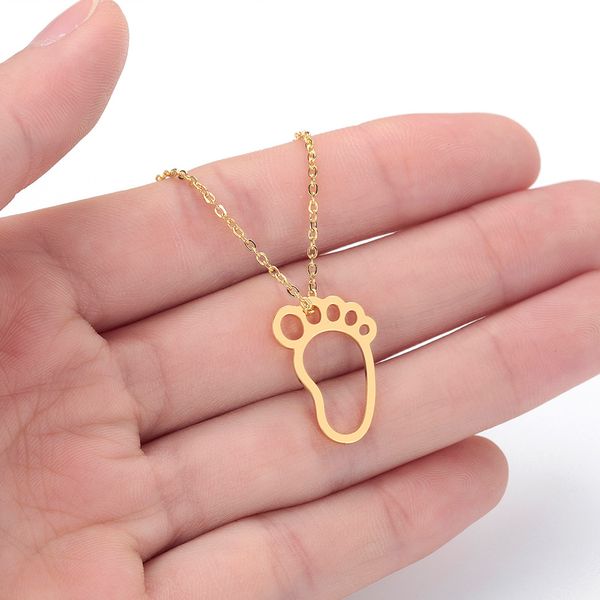 

trendy stainless steel necklace cute baby foot feet pendant & necklaces female lovely mom jewelery gold color custom necklace, Silver