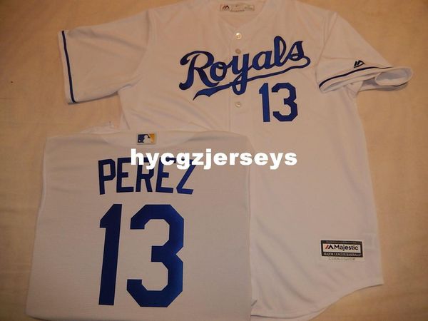 

baseball kr city #13 salvador perez sewn shirt jersey white mens stitched jerseys big and tall size xs-6xl for sale, Black;blue