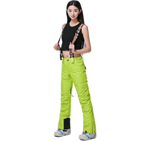 

gsou snow women's pure color suspender trousers single double board warm waterproof windproof skiing pants size xs-l