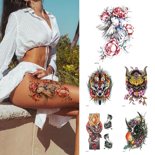 

1sheet rose flower tiger water transfer tattoo stickers,women body art temporary tattoos,girl back breast tatoos