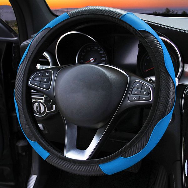 

auto decoration carbon fiber car steering wheel cover breathable anti slip pu leather steering covers suitable 37-38cm