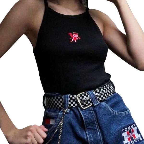 

women's little devil embroidered vest ladies camisole women's short tights, White