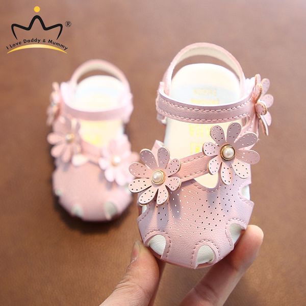 

summer baby girl sandals lovely flower pearls soft pu leather princess girls shoes outdoor rubber sole baby shoes toddler, Black;red