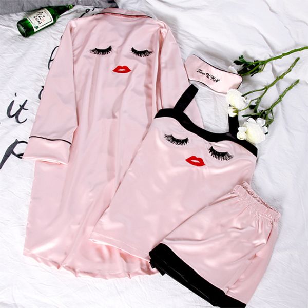 

pajama sets 4 pieces pajamas for women sleepwear female satin pijama 2018 new fashion pyjamas women silk elegant sleep & lounge, Black;red